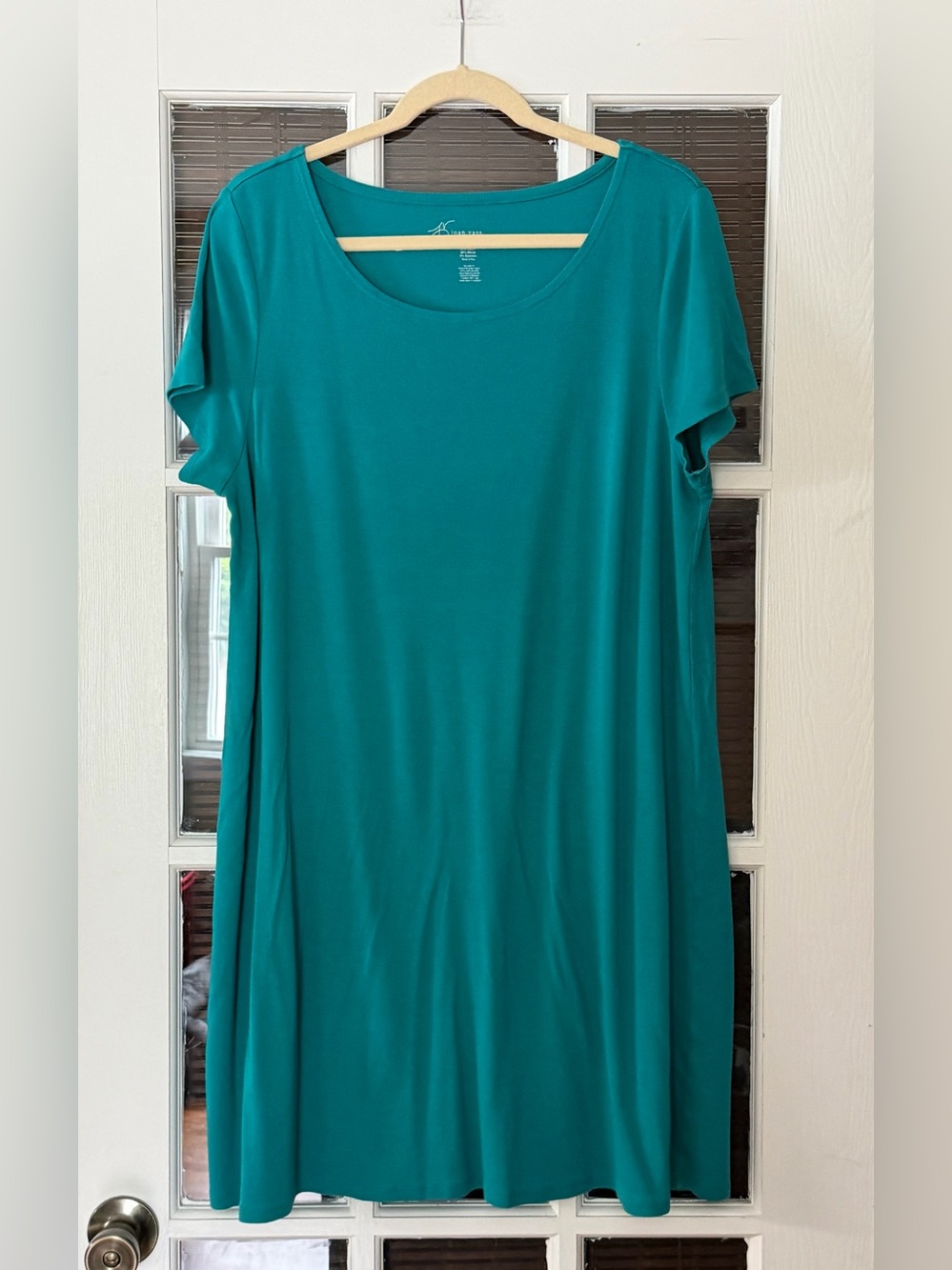 Joan Vass Women’s XL Green Short Sleeve Soft T-shirt Dress | SKU 0345